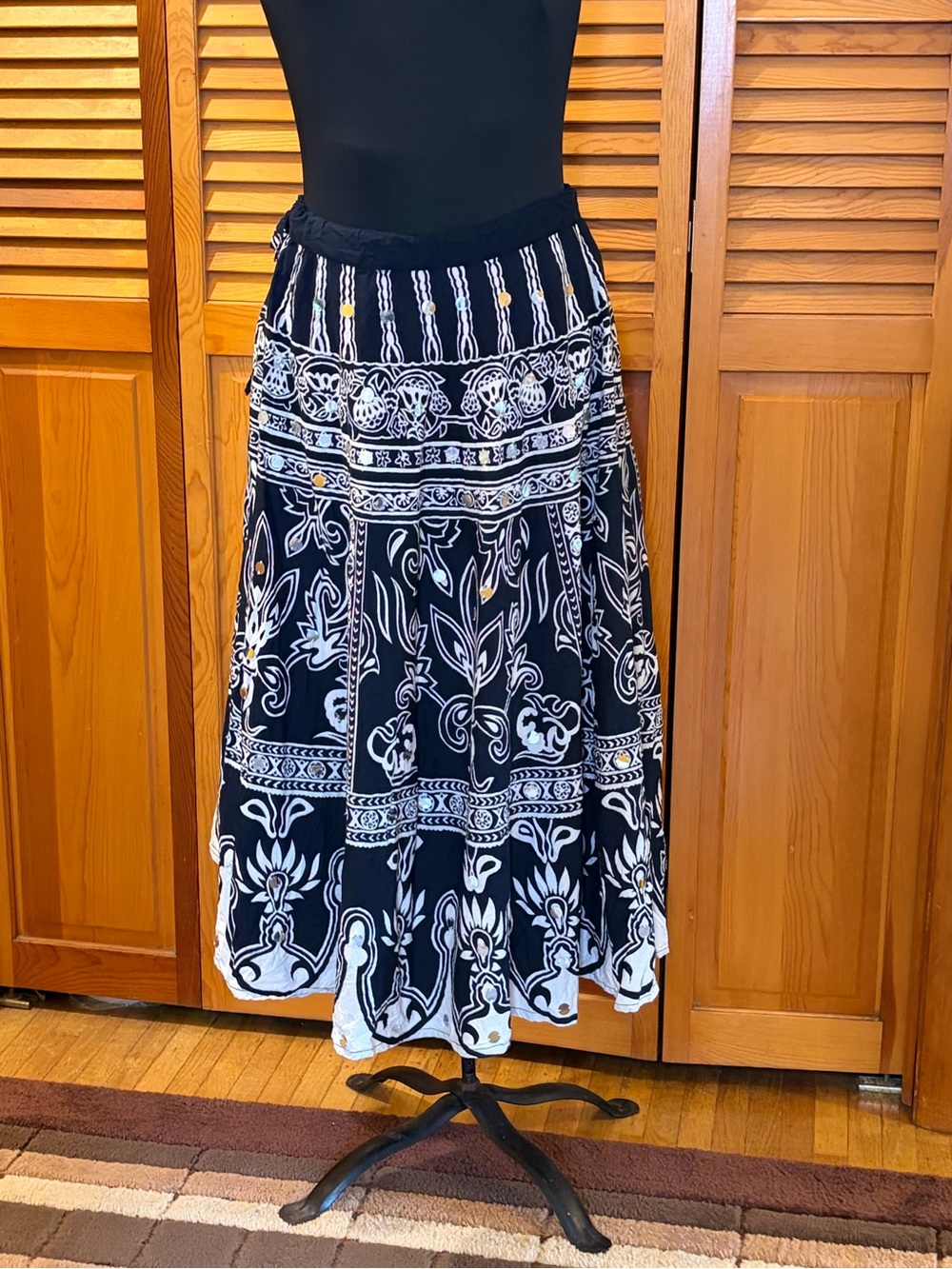 Vintage BELMA Midi Skirt Black White Women’s One Size Y2K Boho Sequin Cotton